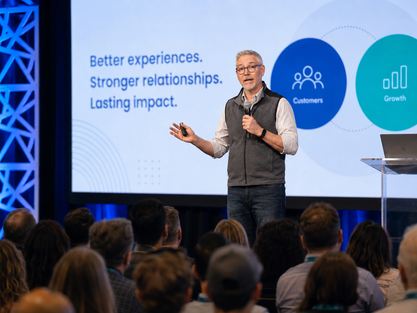Mickey Baines presenting live on stage